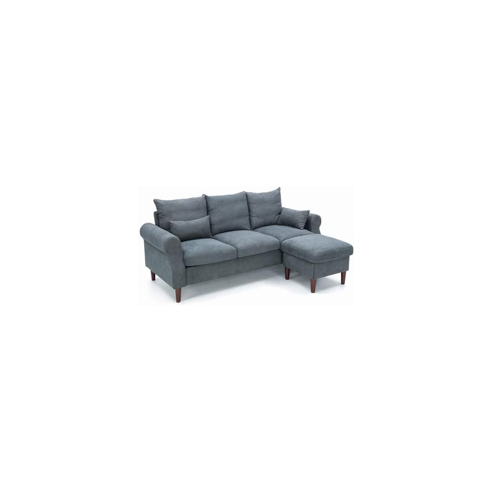 Panana Sectional Sofa Modern Deep 3-Seat Sofa Couch with Ottoman, Upholstered Furniture for Living Room, Apartment, Studio, Office (Grey Linen, Rolled Arms)