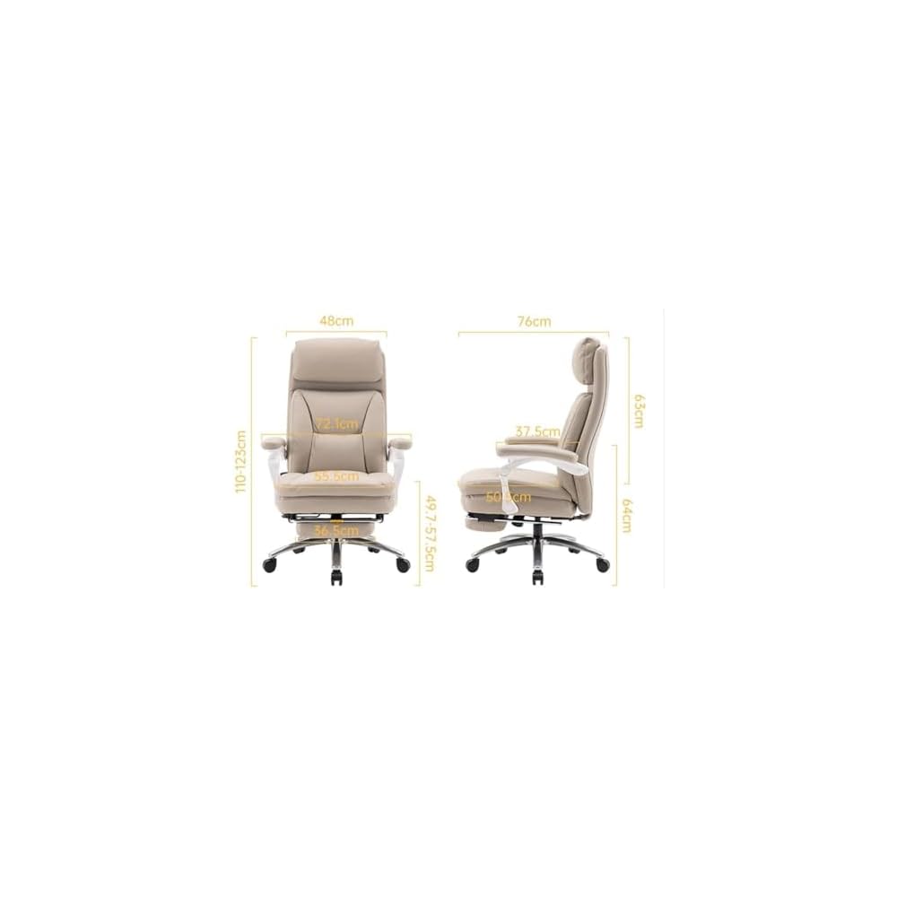 Genuine Leather Office Chair with Reclining Function Lumbar Support Adjustable Height Ergonomic Desk Chair Modern Executive Swivel Chair for Home Comfort