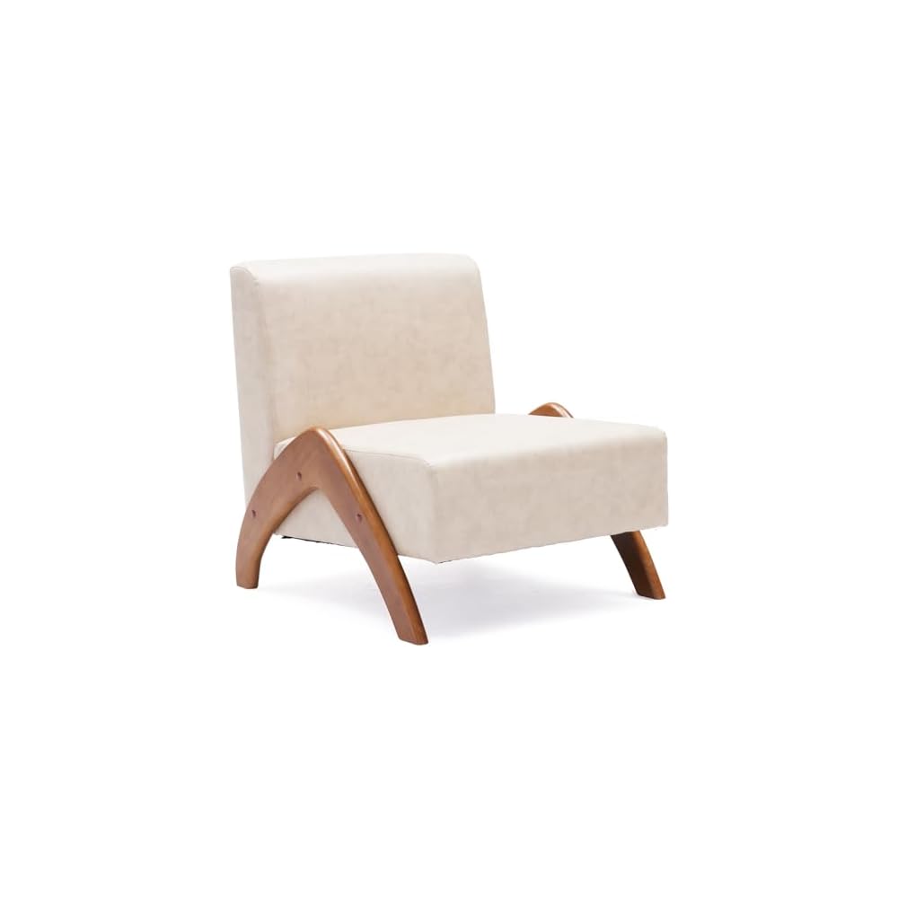 Accent Chair Living Room Side Chair with Wood Legs, Ivory