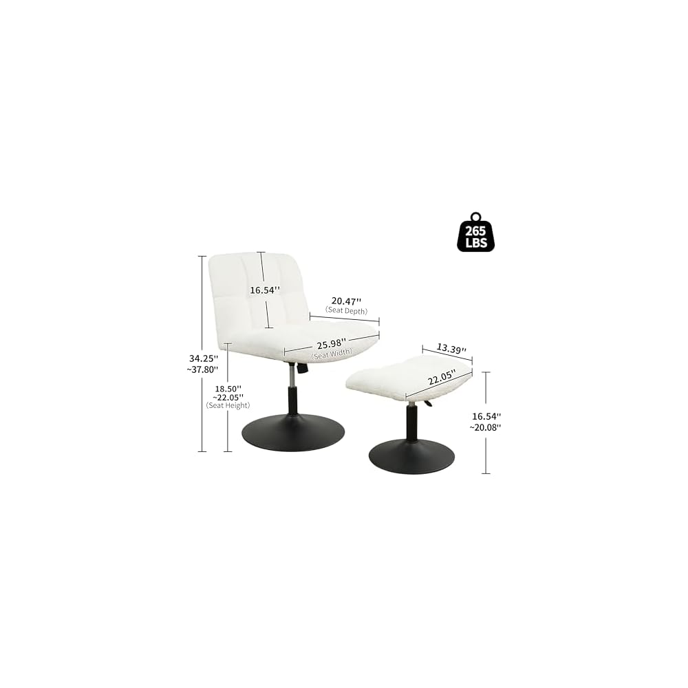 Art Leon Swivel Desk Chair with Footstool, Armless Office Desk Chair No Wheels, Modern Adjustable Backrest and Seat Height Swivel, Metal Base Computer Task Vanity Chair, Beige