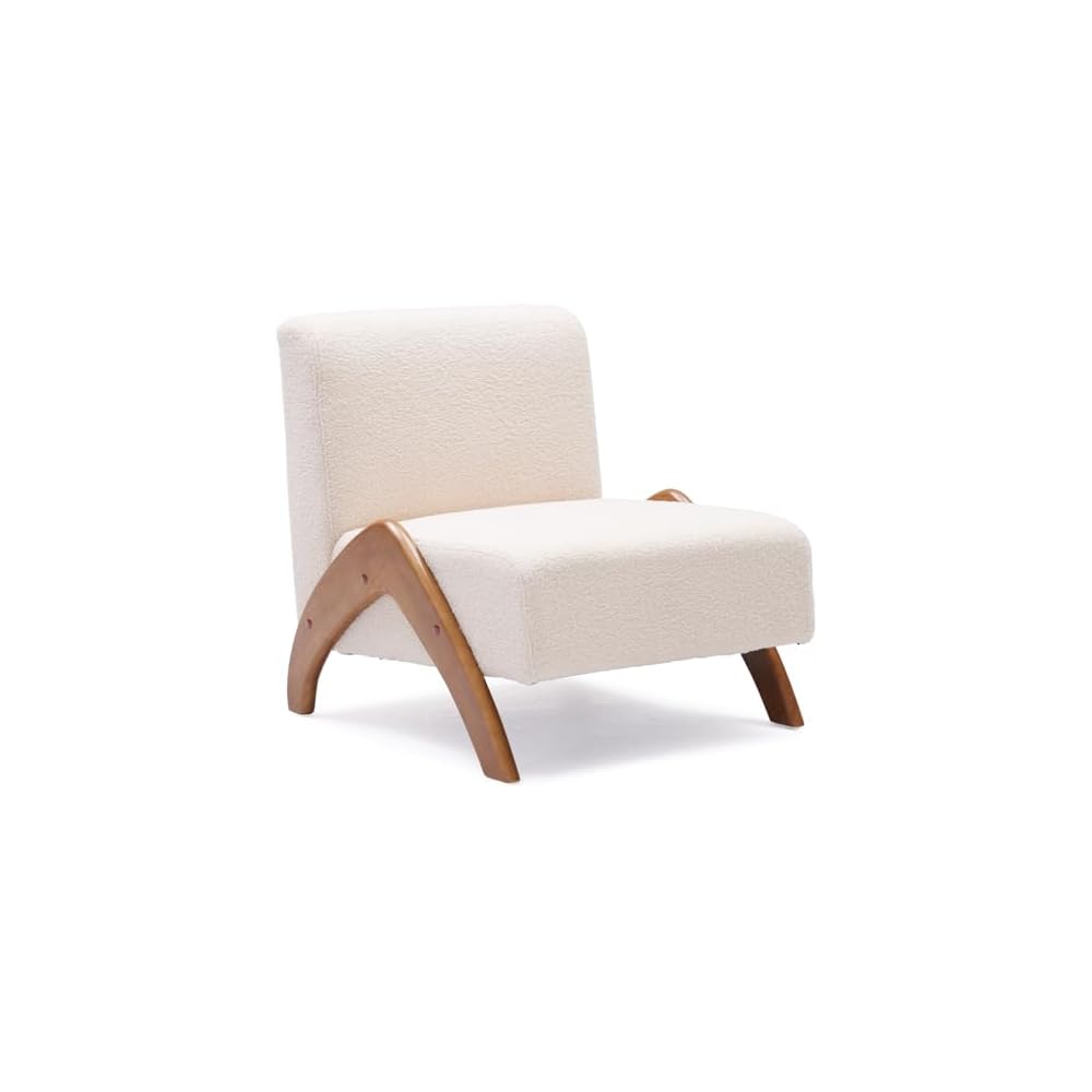 Accent Chair Living Room Side Chair with Wood Legs, Ivory