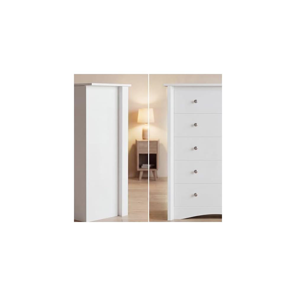 YESHOMY Tall Dresser for Bedroom, Modern Dressers with 5 Drawers, White