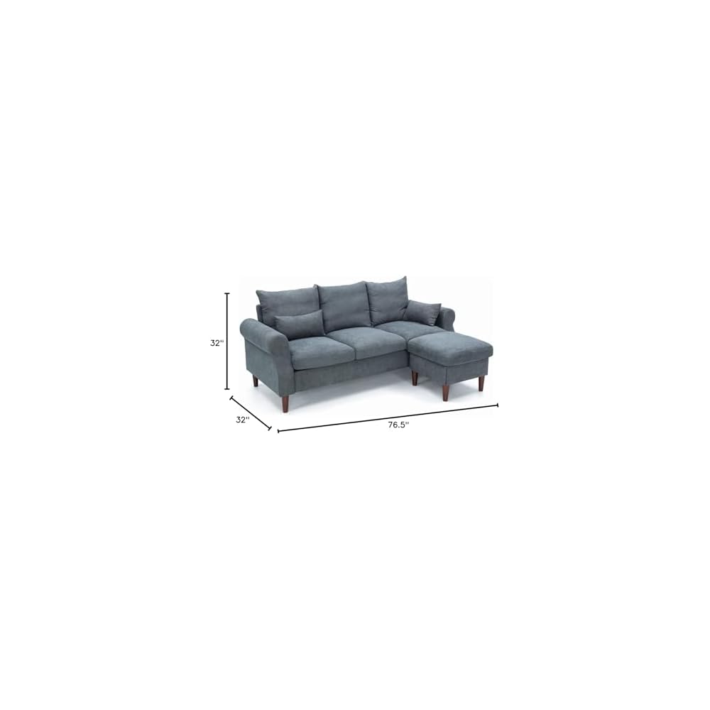 Panana Sectional Sofa Modern Deep 3-Seat Sofa Couch with Ottoman, Upholstered Furniture for Living Room, Apartment, Studio, Office (Grey Linen, Rolled Arms)