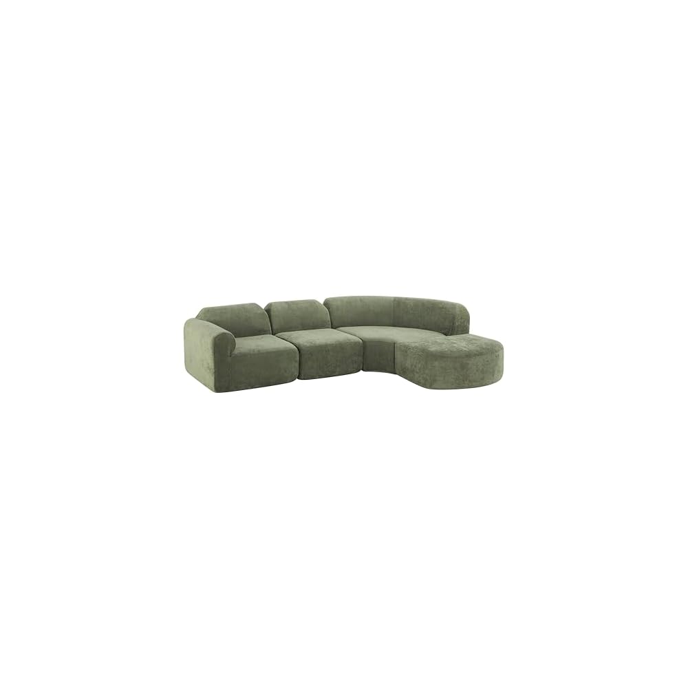 Merax Modern Curved Sectional Sofa with Ottoman, Couch 4-Piece Set High-Density Compressed Sponge, Fully Assembled, Right Hand Facing, Plush Deep Seat for Living Room, Lounge, Apartment, Green