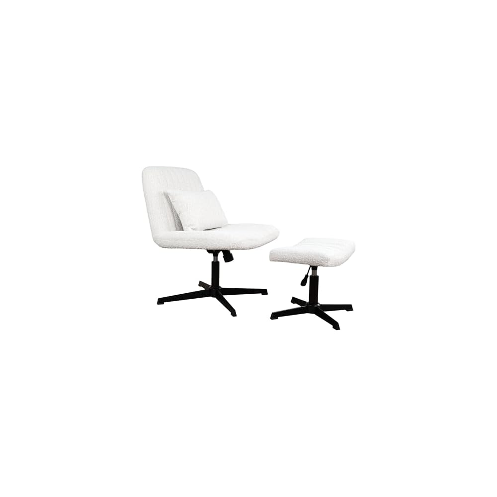 Art Leon Swivel Desk Chair with Footstool, Armless Office Desk Chair No Wheels, Modern Adjustable Backrest and Seat Height Swivel, Metal Base Computer Task Vanity Chair, Beige
