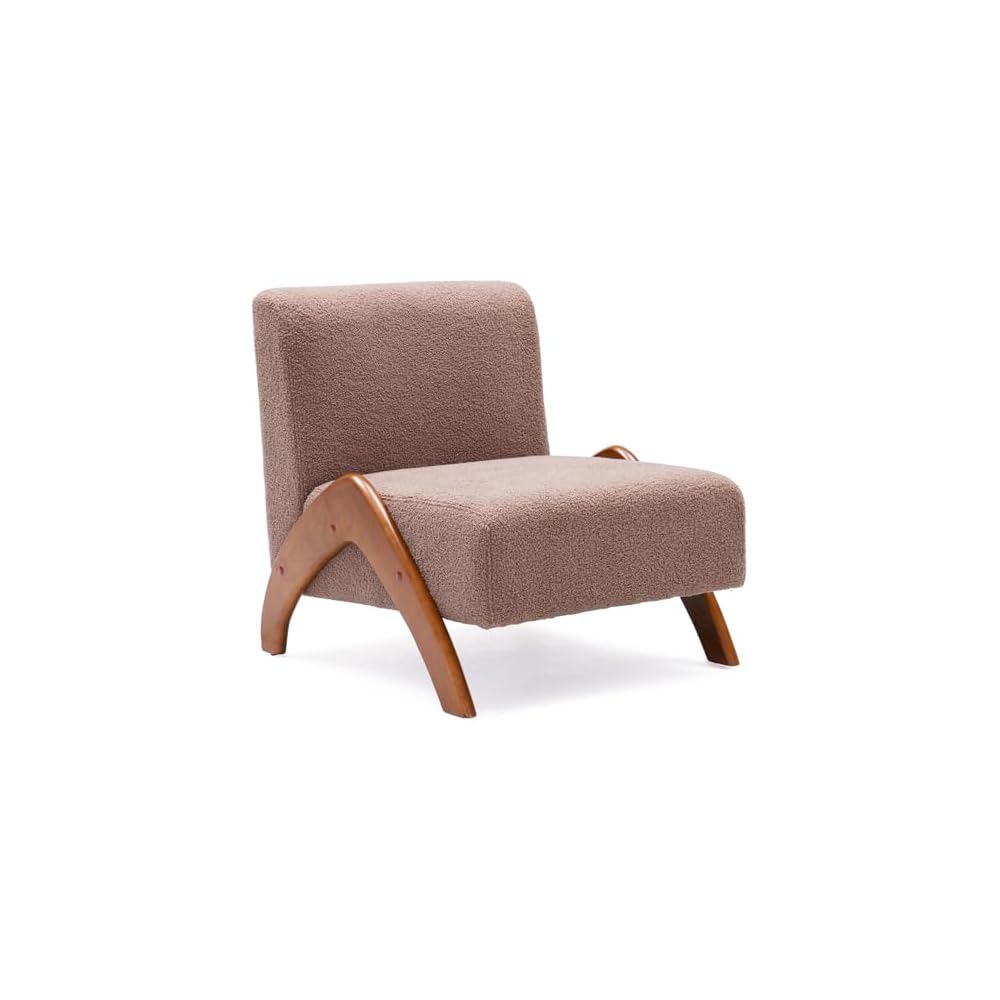 Accent Chair Living Room Side Chair with Wood Legs, Ivory
