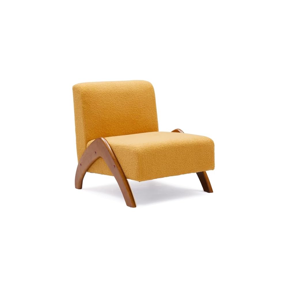 Accent Chair Living Room Side Chair with Wood Legs, Ivory