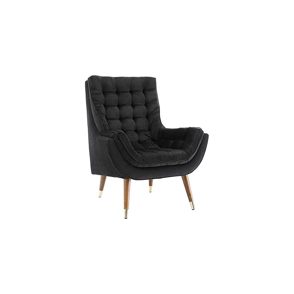 Modway Suggest Button Tufted Upholstered Velvet Lounge Chair, Black