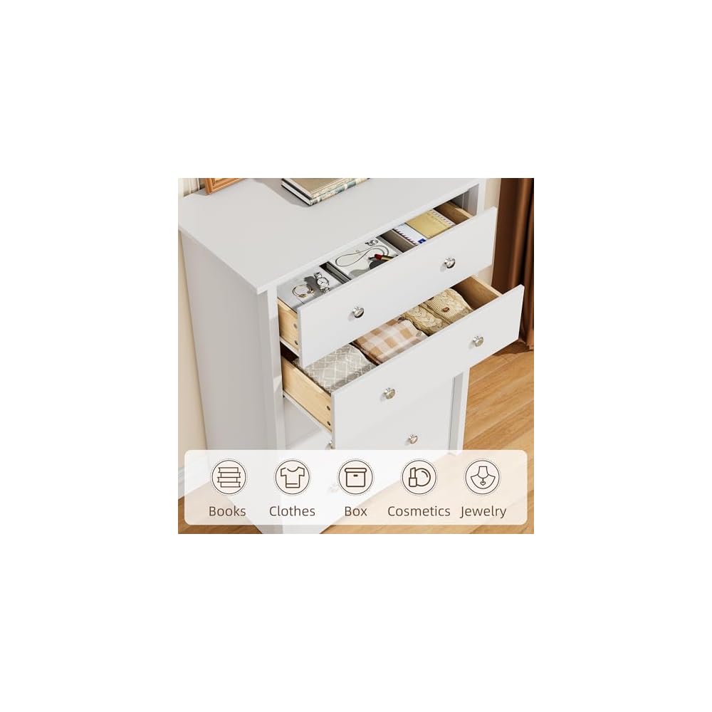 YESHOMY Tall Dresser for Bedroom, Modern Dressers with 5 Drawers, White
