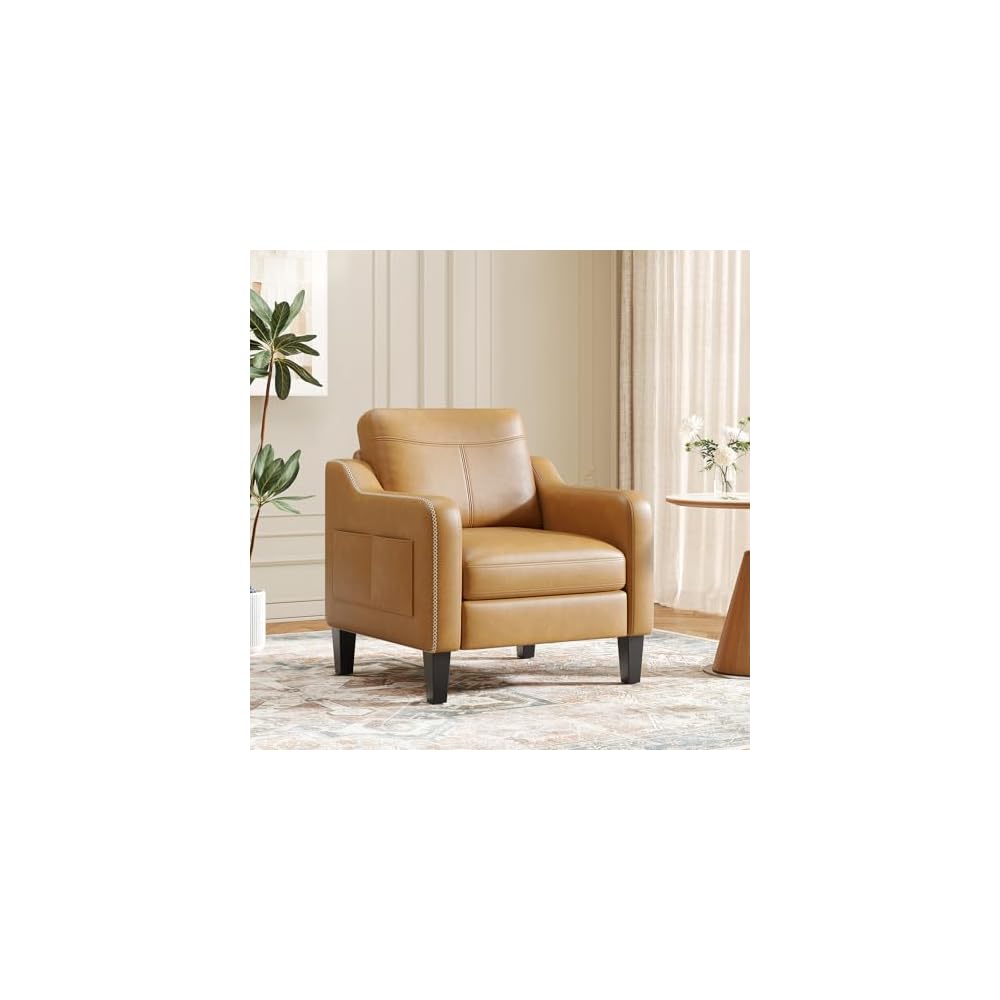 MALOL PU Leather Accent Chair Set of 2 with Solid Wood Frame, Grey