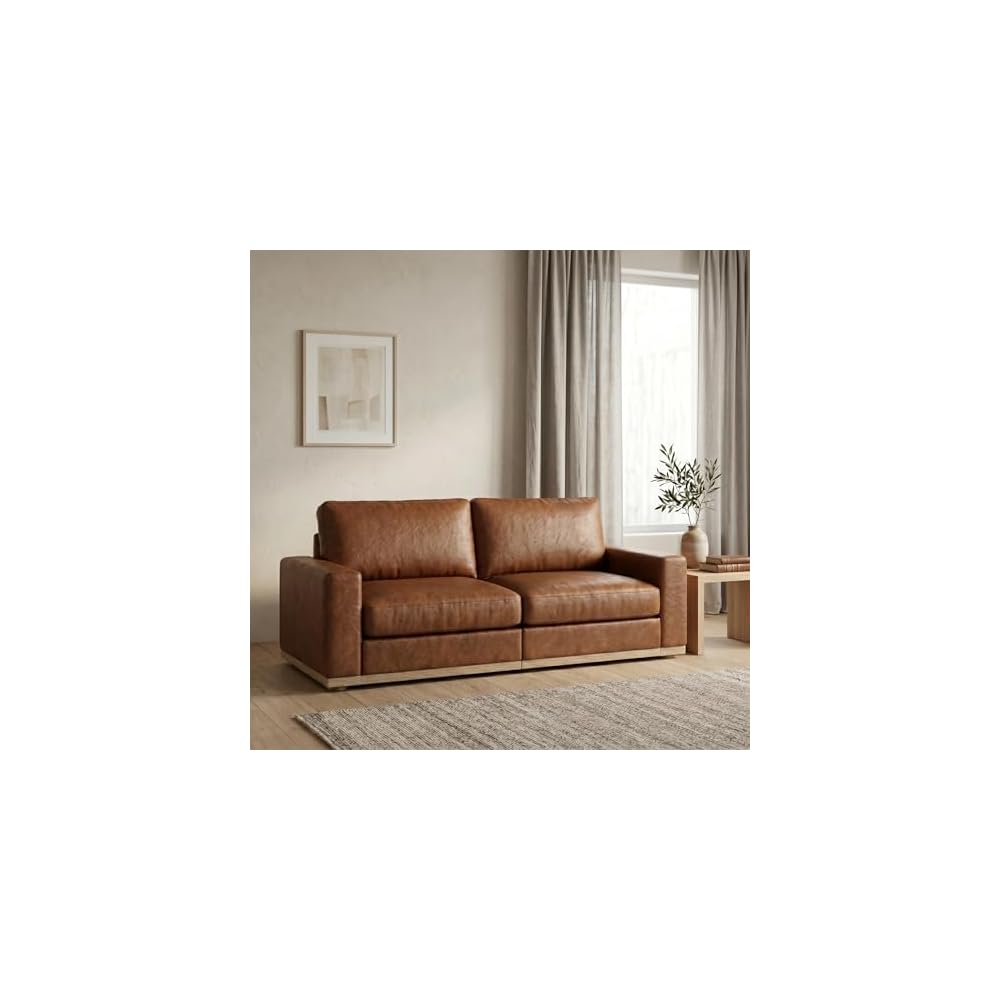 Sunny Heart 86" Modern PU Leather Loveseat Sofa for Living Room,2 Seater Deep Seat Modular Sofa Couch,Solid Wood Frame,Spring Cushions, Removable Covers,Easy Assembly for Small Spaces,Brown