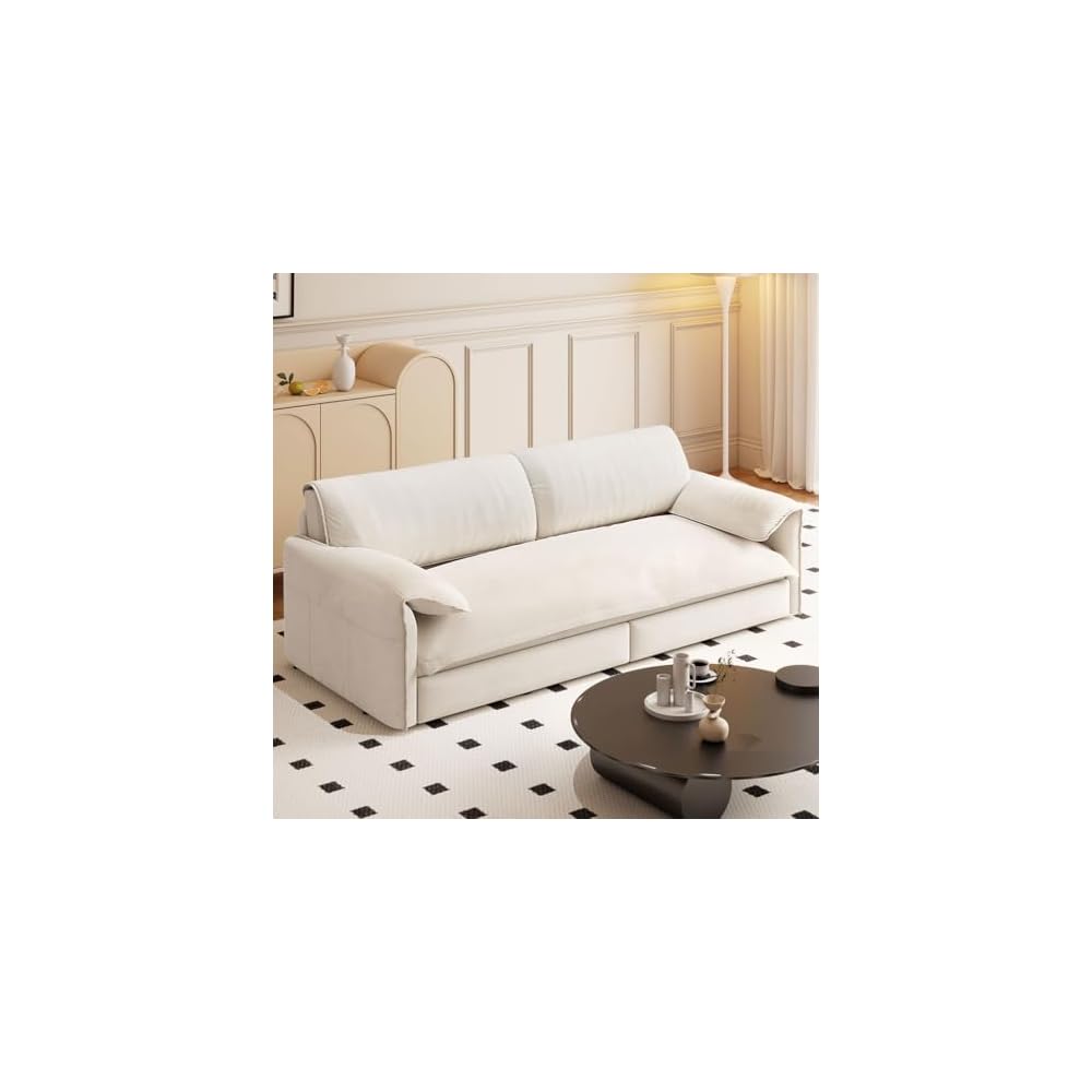 3-in-1 Convertible Sleeper Sofa Bed, Queen Size Pull Out Couch with Storage Pocket, Velvet Loveseat Sofa Bed for Small Space, Apartment, Living Room, Guest Bed,Beige