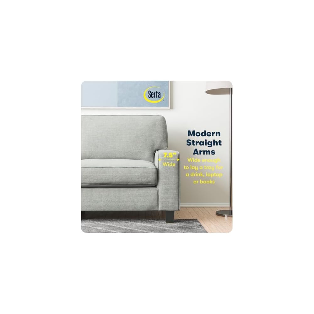 Serta Palisades 73" Track Arm Sofa, Easy Care Polyester, Soft Pillow Back, Pocket Coil Seat Cushions, Removable Covers, Loveseat or Couch for Small Spaces, Living Rooms or Bedrooms, Pebble Gray