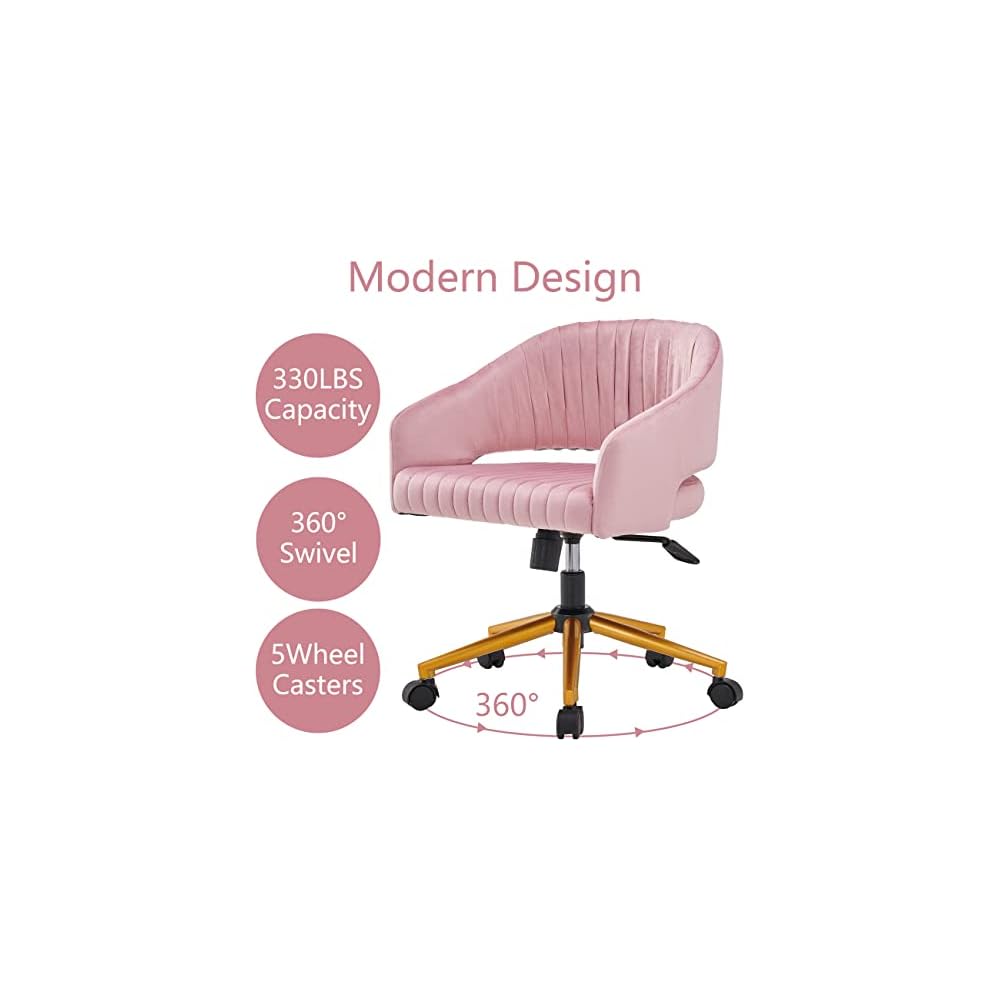 Modern Swivel Velvet Office Desk Chair Pink Color in Gold Metal Luxury Height Adjustable Computer Chair Living Room Chair