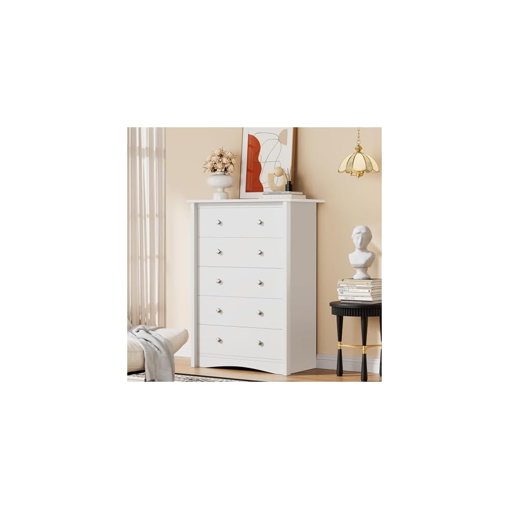 YESHOMY Tall Dresser for Bedroom, Modern Dressers with 5 Drawers, White