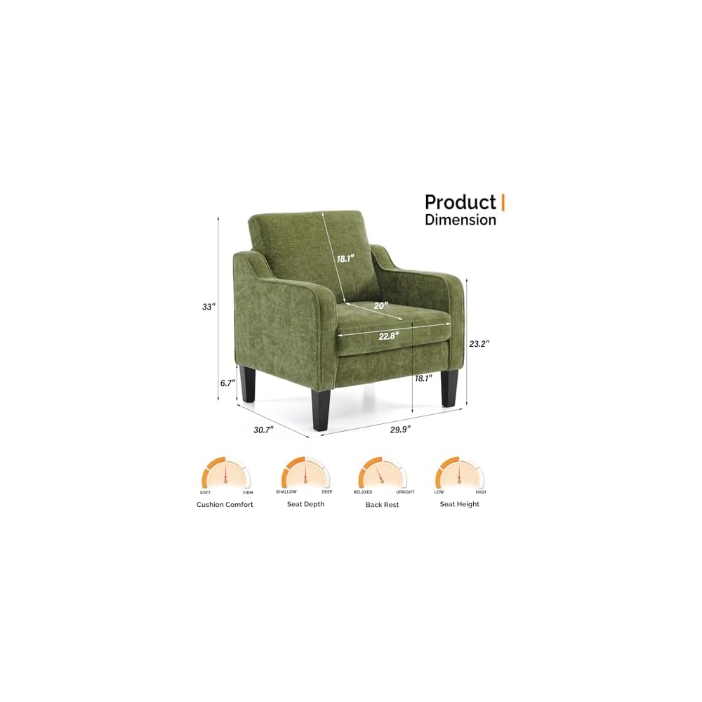 VINGLI Accent Chair, Chenille Upholstered Armchair, 380 LBS, Living Room