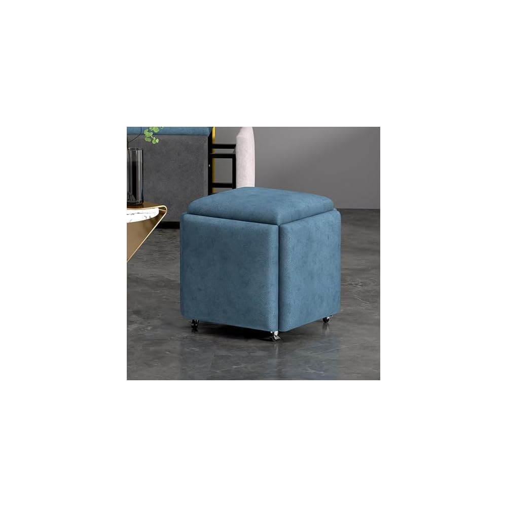 5 in 1 Cube Seat with Swivel Casters Stackable Sofa Chair Stools Blue 18x18 inch Movable Footstool Rolling Chair for Bedroom