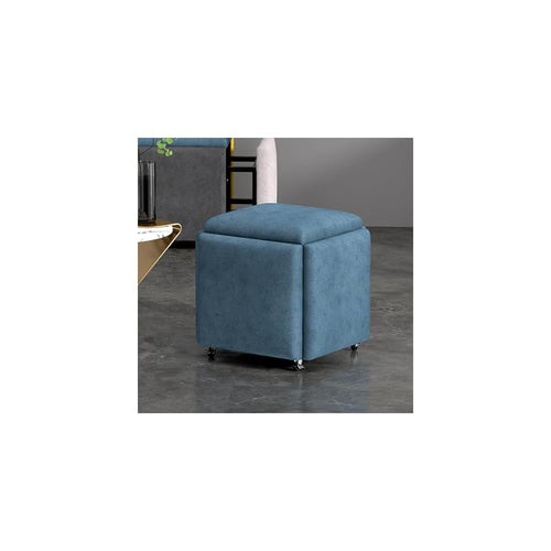 5 in 1 Cube Seat with Swivel Casters Stackable Sofa Chair Stools Blue 18x18 inch Movable Footstool Rolling Chair for Bedroom