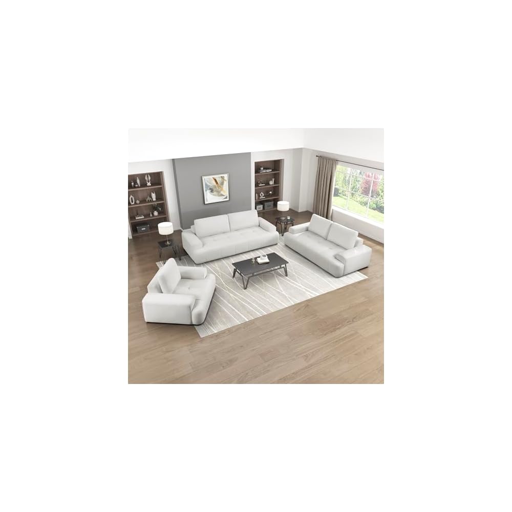 Lexicon 3 Piece Living Room Furniture Sets, Chenille Upholstered Living Room Sofa Set, Tufted Cushion, Removable Back Cushion Covers, Comfy Couches Including Chair,Loveseat & Sofa, Beige