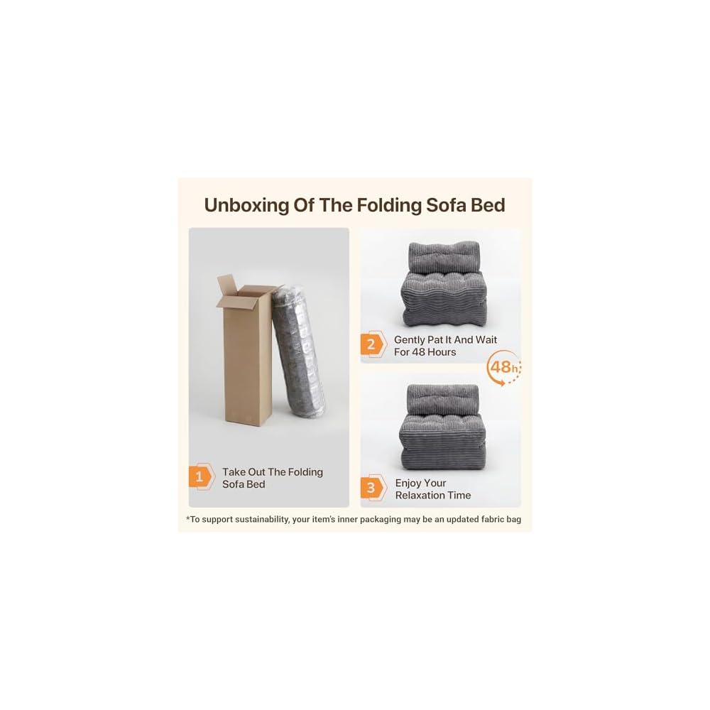 Boneless Chair Folding Sofa Bed, Sleeper Chair, Dark Grey, Single