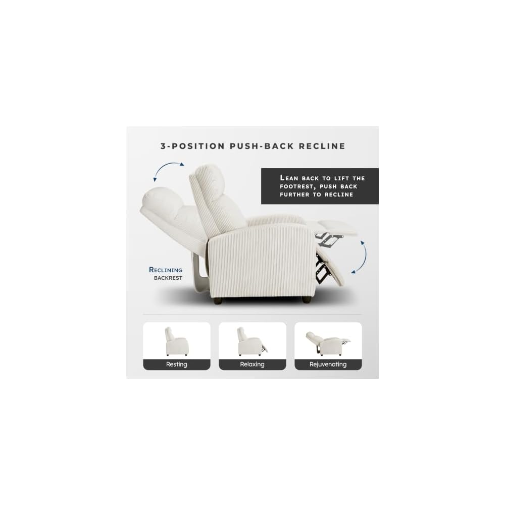 Lexicon Corduroy Pushback Recliner Chair, Beige