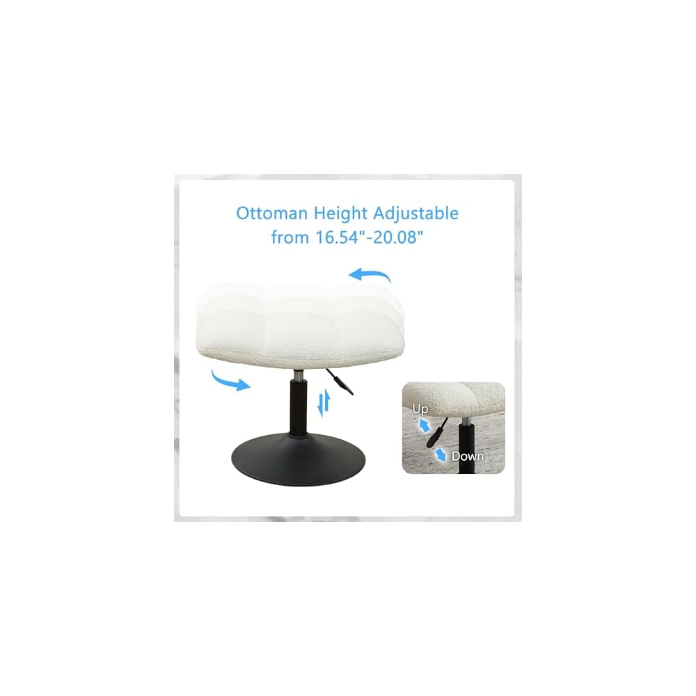 Art Leon Swivel Desk Chair with Footstool, Armless Office Desk Chair No Wheels, Modern Adjustable Backrest and Seat Height Swivel, Metal Base Computer Task Vanity Chair, Beige