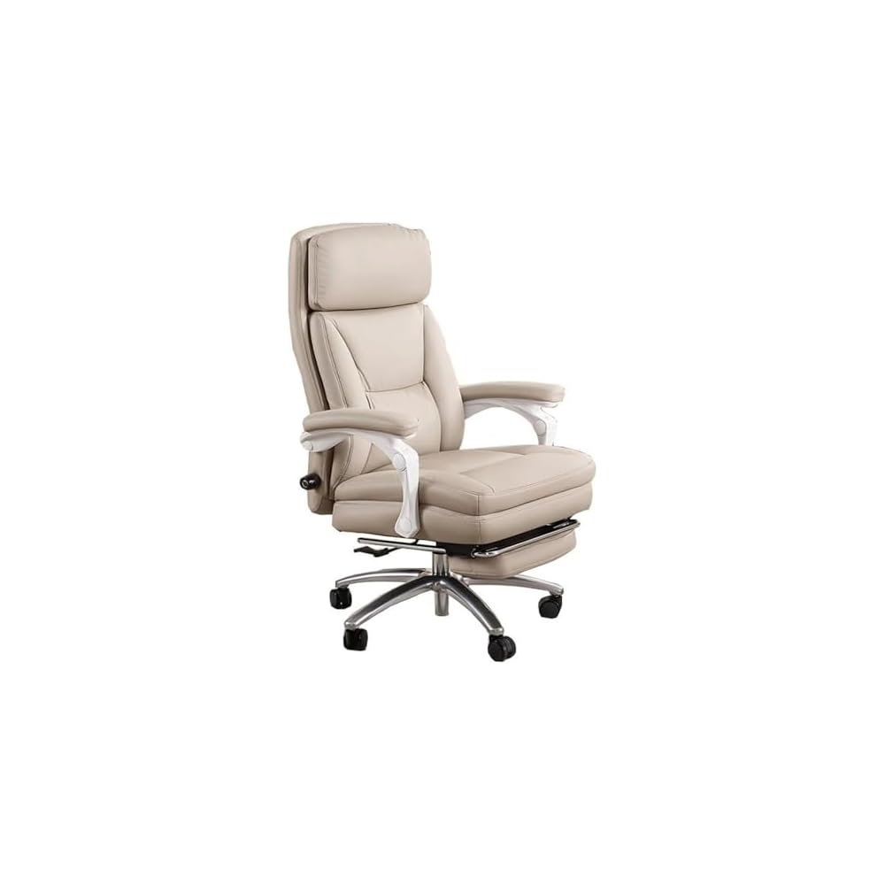 Genuine Leather Office Chair with Reclining Function Lumbar Support Adjustable Height Ergonomic Desk Chair Modern Executive Swivel Chair for Home Comfort