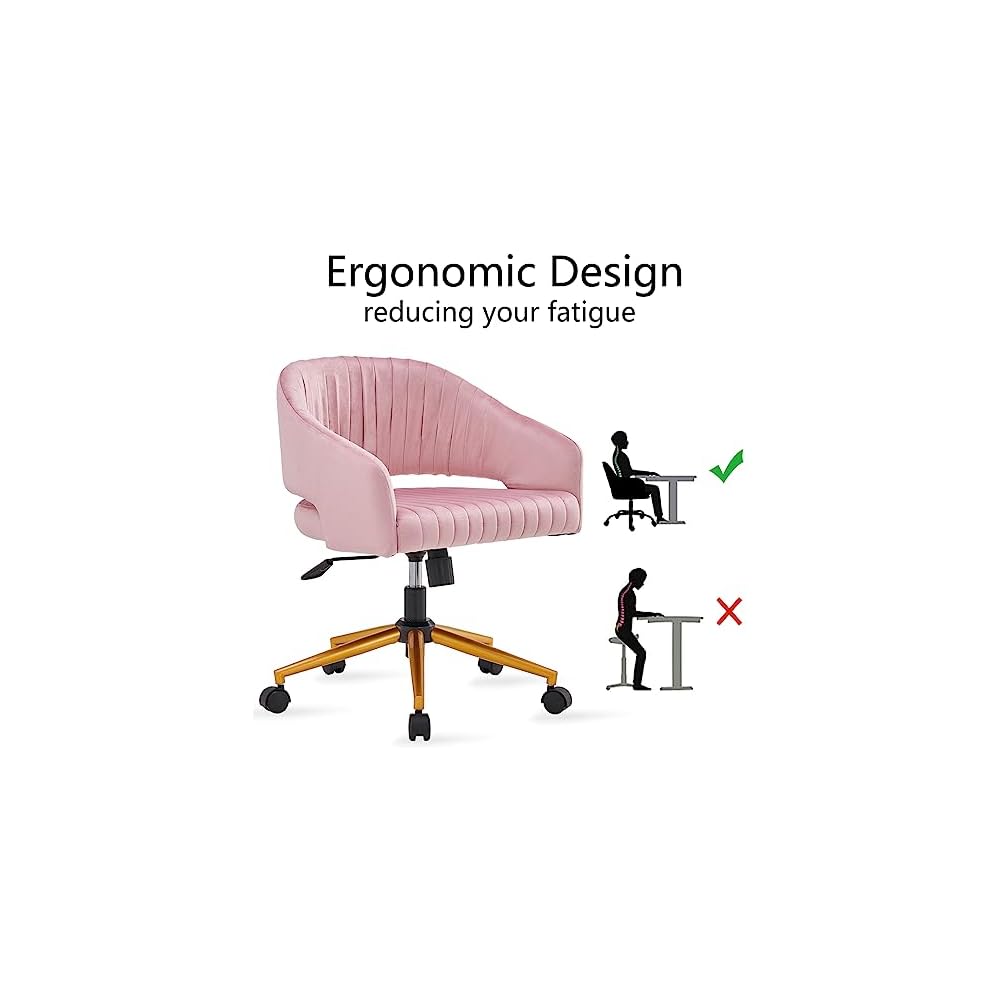 Modern Swivel Velvet Office Desk Chair Pink Color in Gold Metal Luxury Height Adjustable Computer Chair Living Room Chair