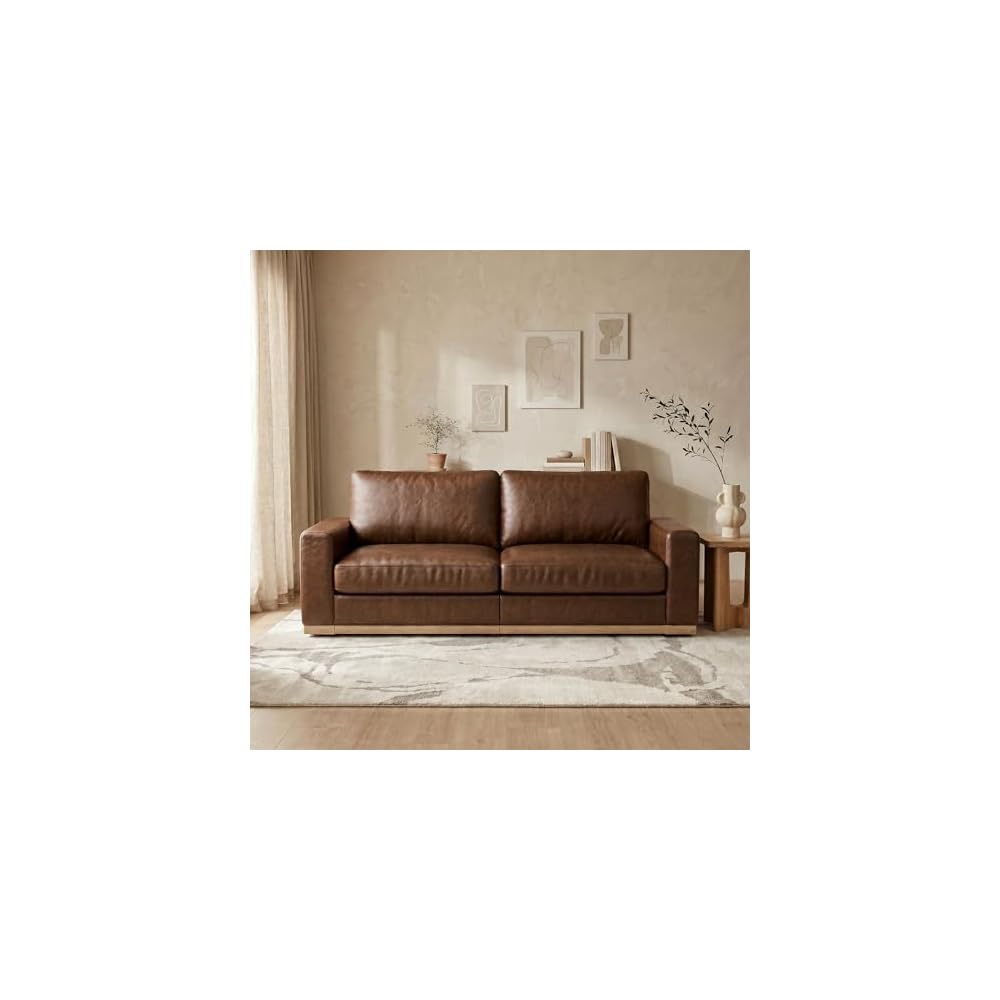 Sunny Heart 86" Modern PU Leather Loveseat Sofa for Living Room,2 Seater Deep Seat Modular Sofa Couch,Solid Wood Frame,Spring Cushions, Removable Covers,Easy Assembly for Small Spaces,Brown