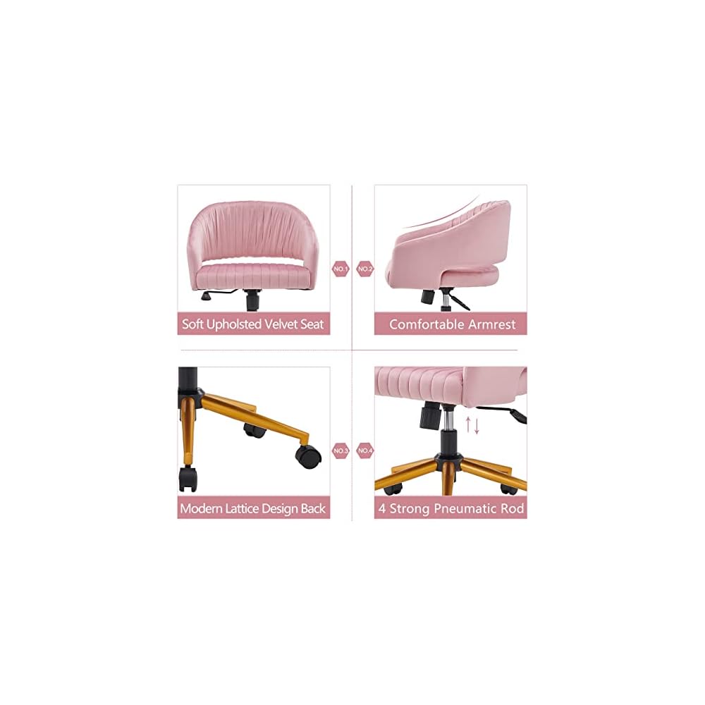 Modern Swivel Velvet Office Desk Chair Pink Color in Gold Metal Luxury Height Adjustable Computer Chair Living Room Chair
