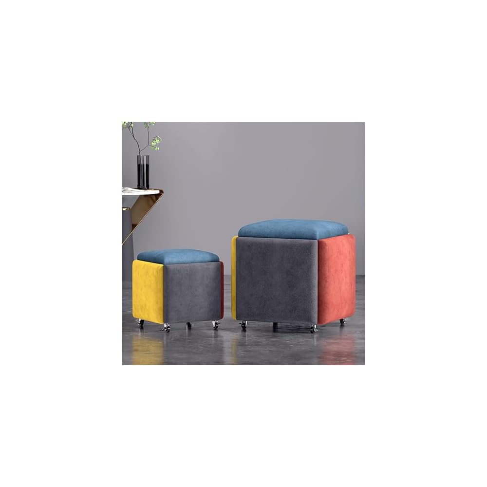 5 in 1 Cube Seat with Swivel Casters Stackable Sofa Chair Stools Blue 18x18 inch Movable Footstool Rolling Chair for Bedroom