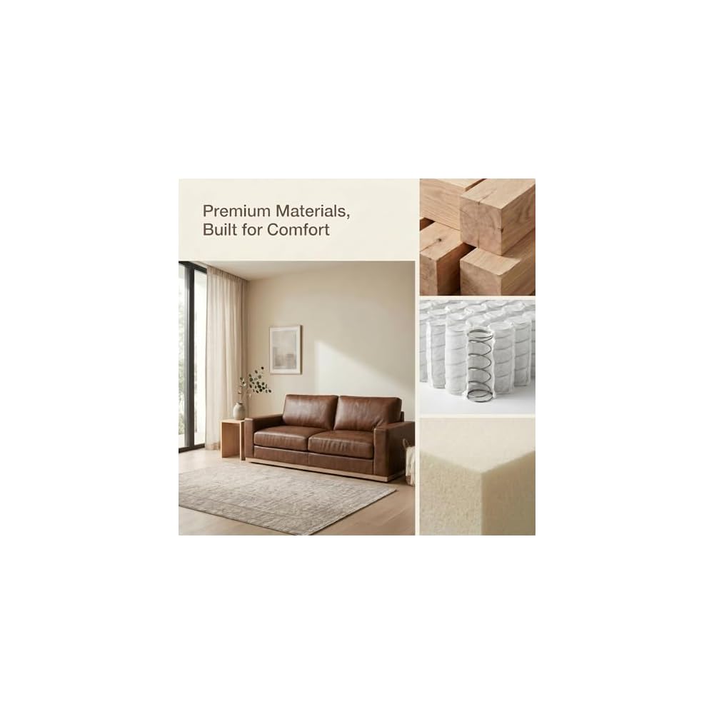 Sunny Heart 86" Modern PU Leather Loveseat Sofa for Living Room,2 Seater Deep Seat Modular Sofa Couch,Solid Wood Frame,Spring Cushions, Removable Covers,Easy Assembly for Small Spaces,Brown