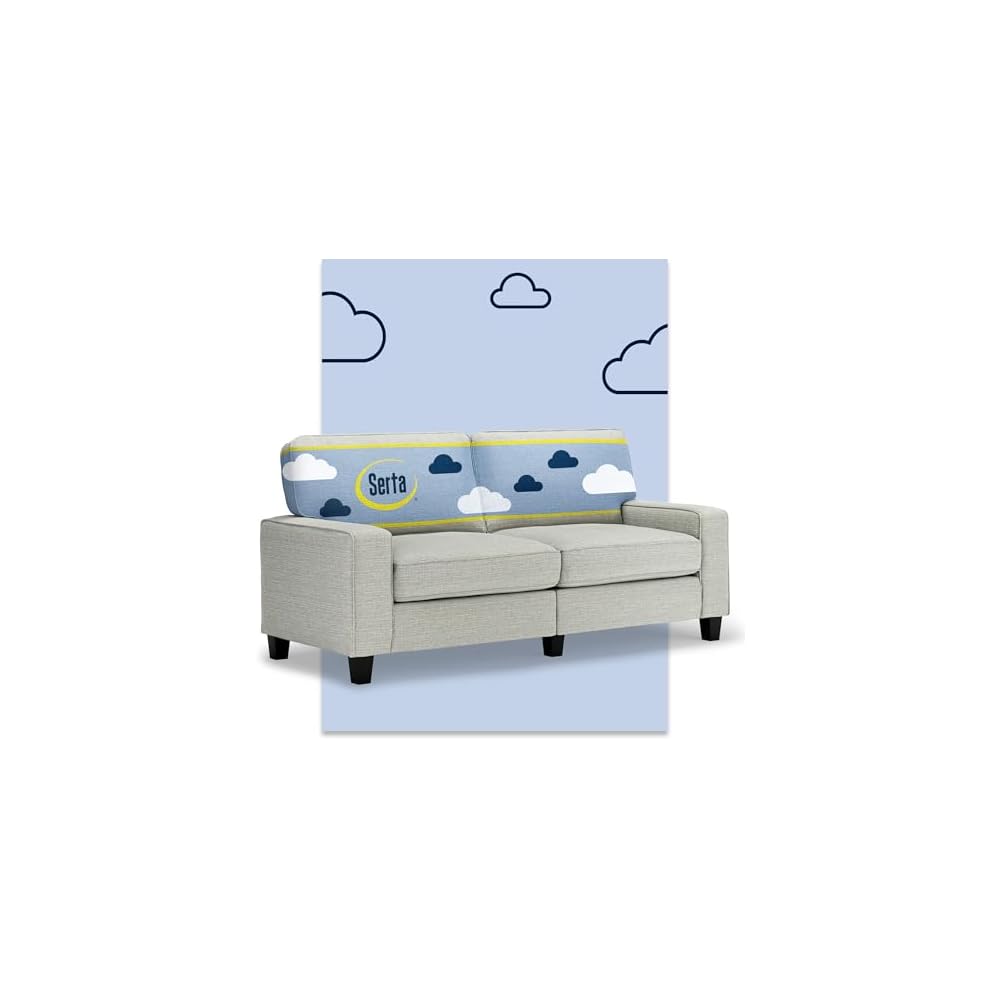 Serta Palisades 73" Track Arm Sofa, Easy Care Polyester, Soft Pillow Back, Pocket Coil Seat Cushions, Removable Covers, Loveseat or Couch for Small Spaces, Living Rooms or Bedrooms, Pebble Gray