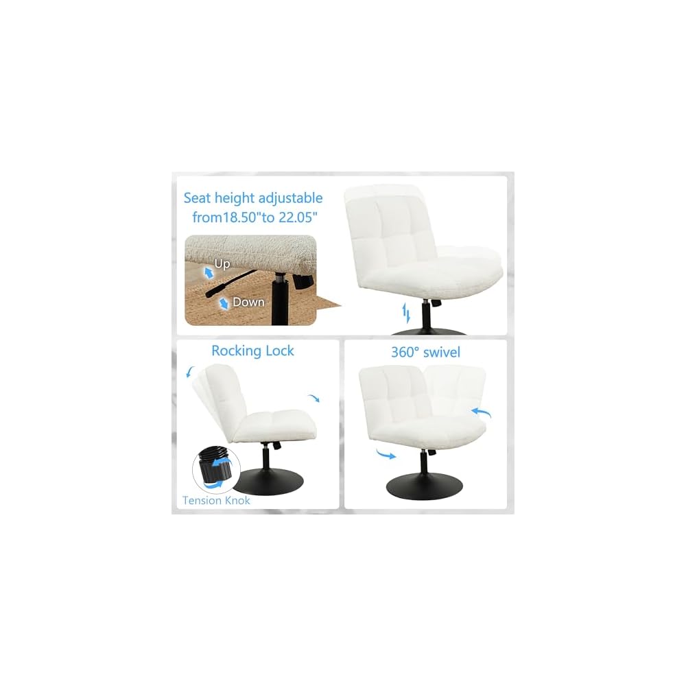 Art Leon Swivel Desk Chair with Footstool, Armless Office Desk Chair No Wheels, Modern Adjustable Backrest and Seat Height Swivel, Metal Base Computer Task Vanity Chair, Beige