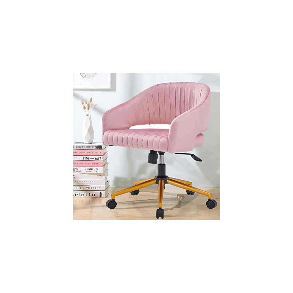 Modern Swivel Velvet Office Desk Chair Pink Color in Gold Metal Luxury Height Adjustable Computer Chair Living Room Chair