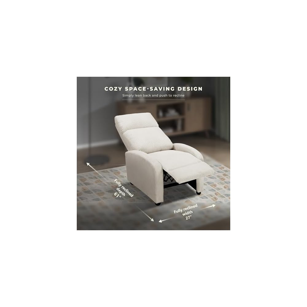 Lexicon Corduroy Pushback Recliner Chair, Beige