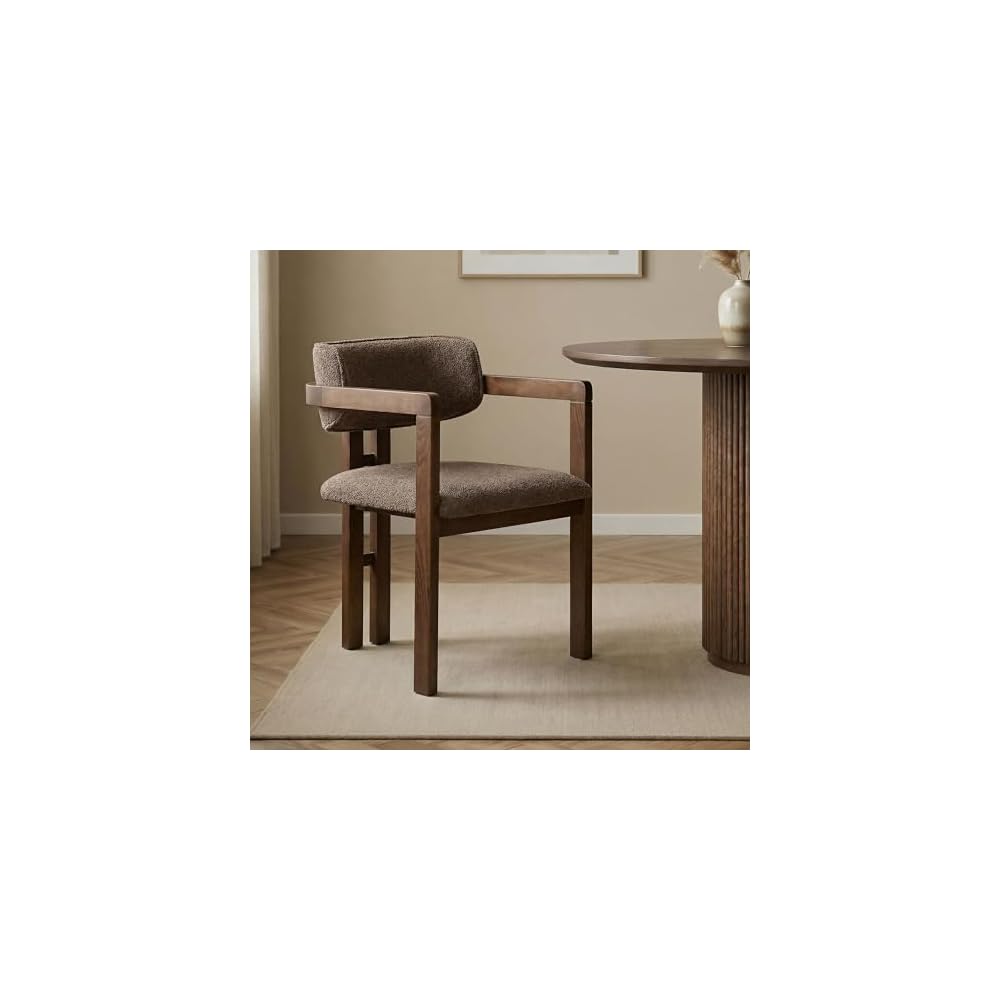 Stylish Beech Wood Chair Brown & Dark Walnut 54 x 76 x 54 cm | Easy Clean Polyester Chenille Fabric 5cm Foam Cushion | Perfect for Home & Office Elegant Design
