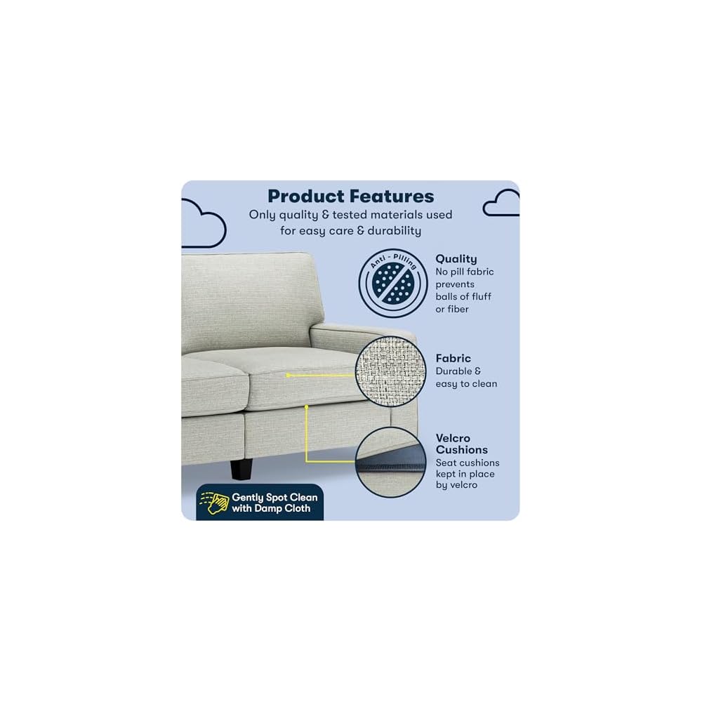 Serta Palisades 73" Track Arm Sofa, Easy Care Polyester, Soft Pillow Back, Pocket Coil Seat Cushions, Removable Covers, Loveseat or Couch for Small Spaces, Living Rooms or Bedrooms, Pebble Gray
