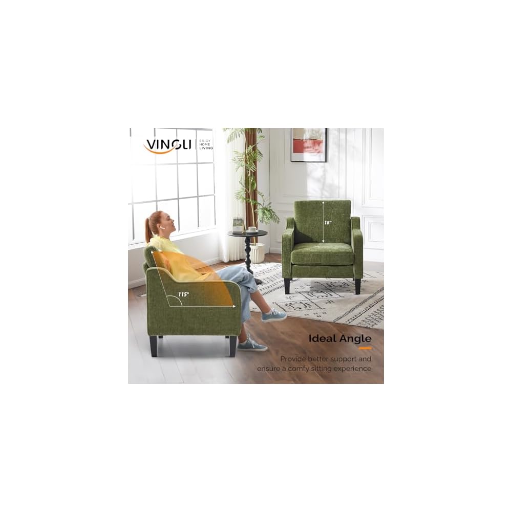 VINGLI Accent Chair, Chenille Upholstered Armchair, 380 LBS, Living Room