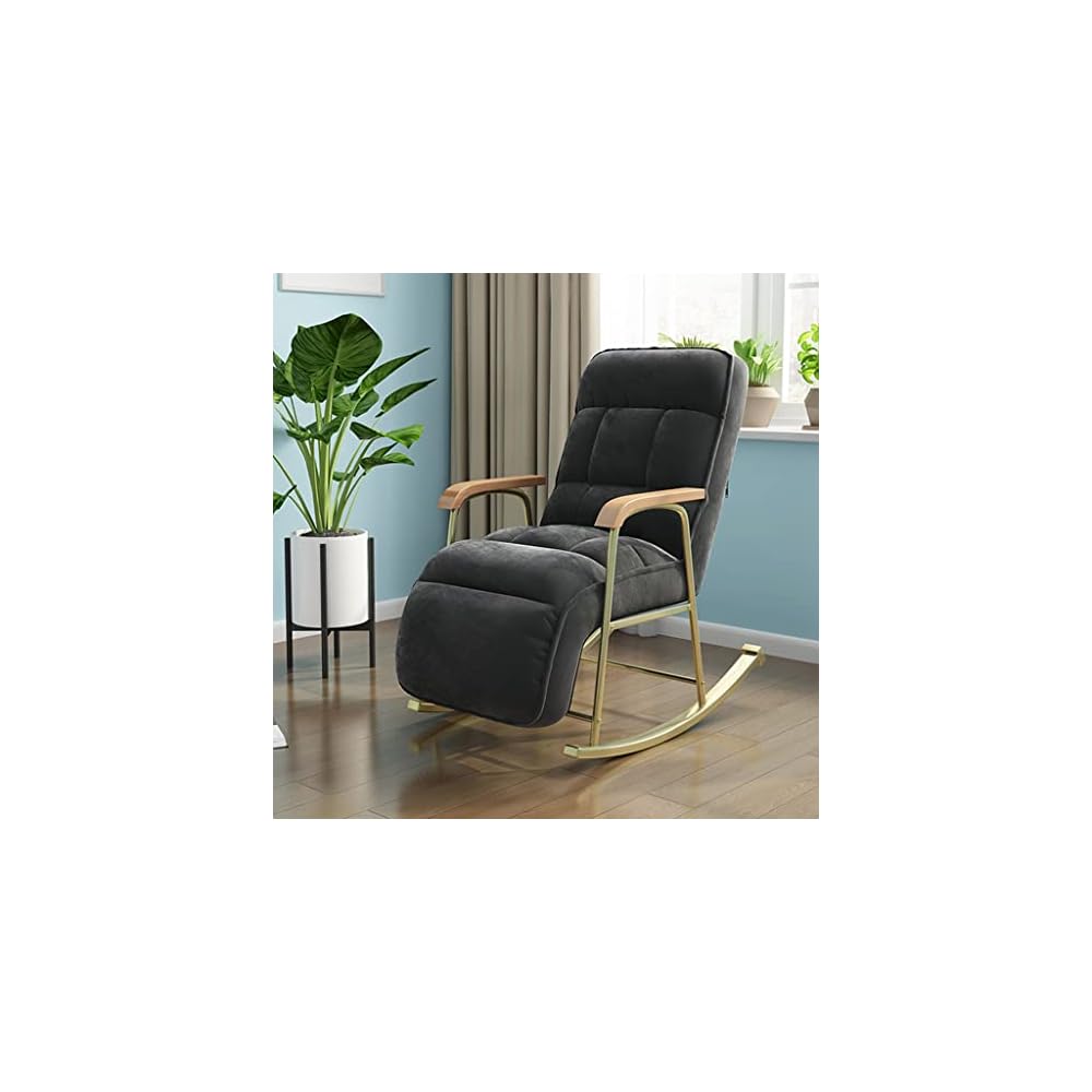 LSLYTQ Mid-Century Rocking Chair, Home Living Room Bedroom Reclin, Metal Tufted Armchair, Full Body Armchair for Living Room