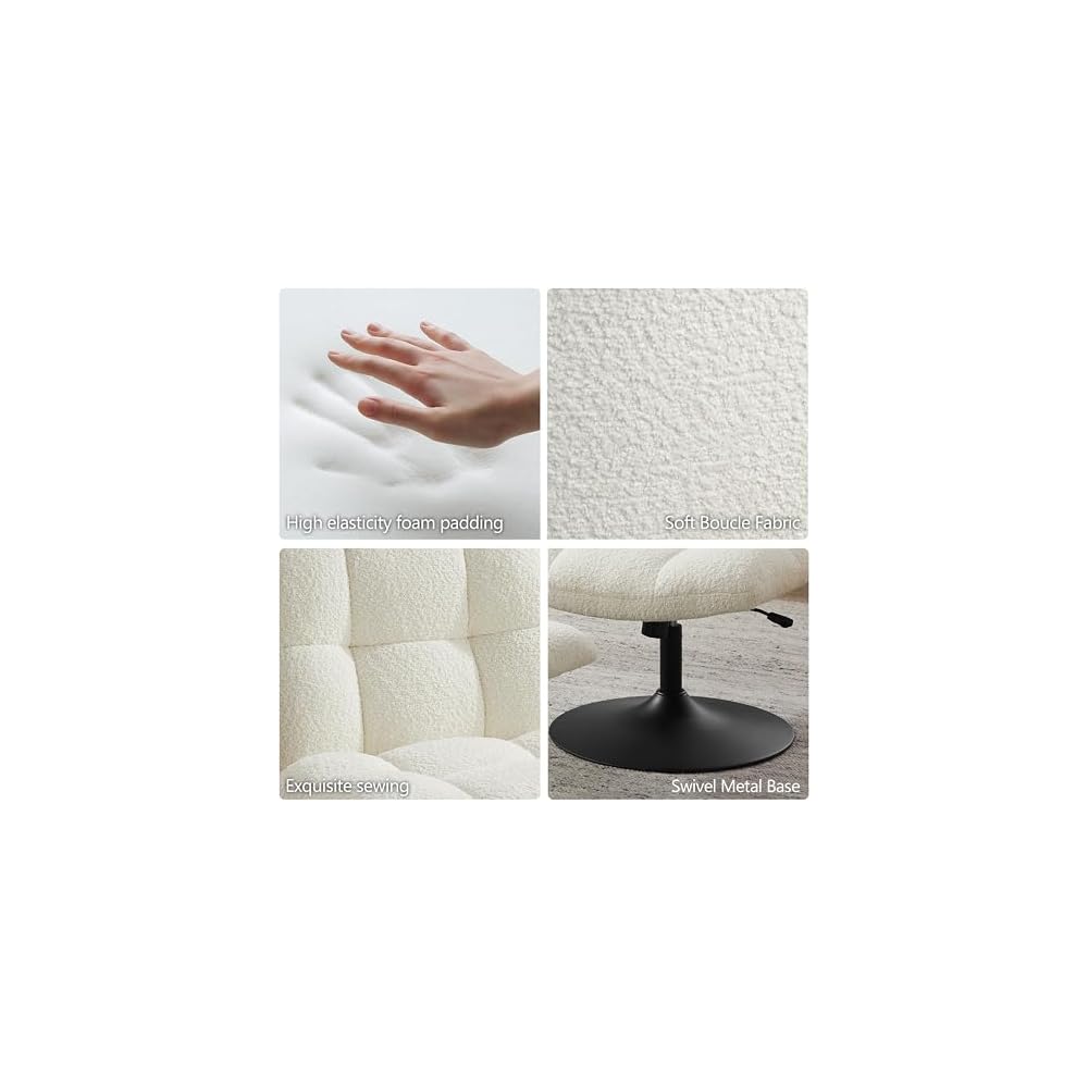 Art Leon Swivel Desk Chair with Footstool, Armless Office Desk Chair No Wheels, Modern Adjustable Backrest and Seat Height Swivel, Metal Base Computer Task Vanity Chair, Beige