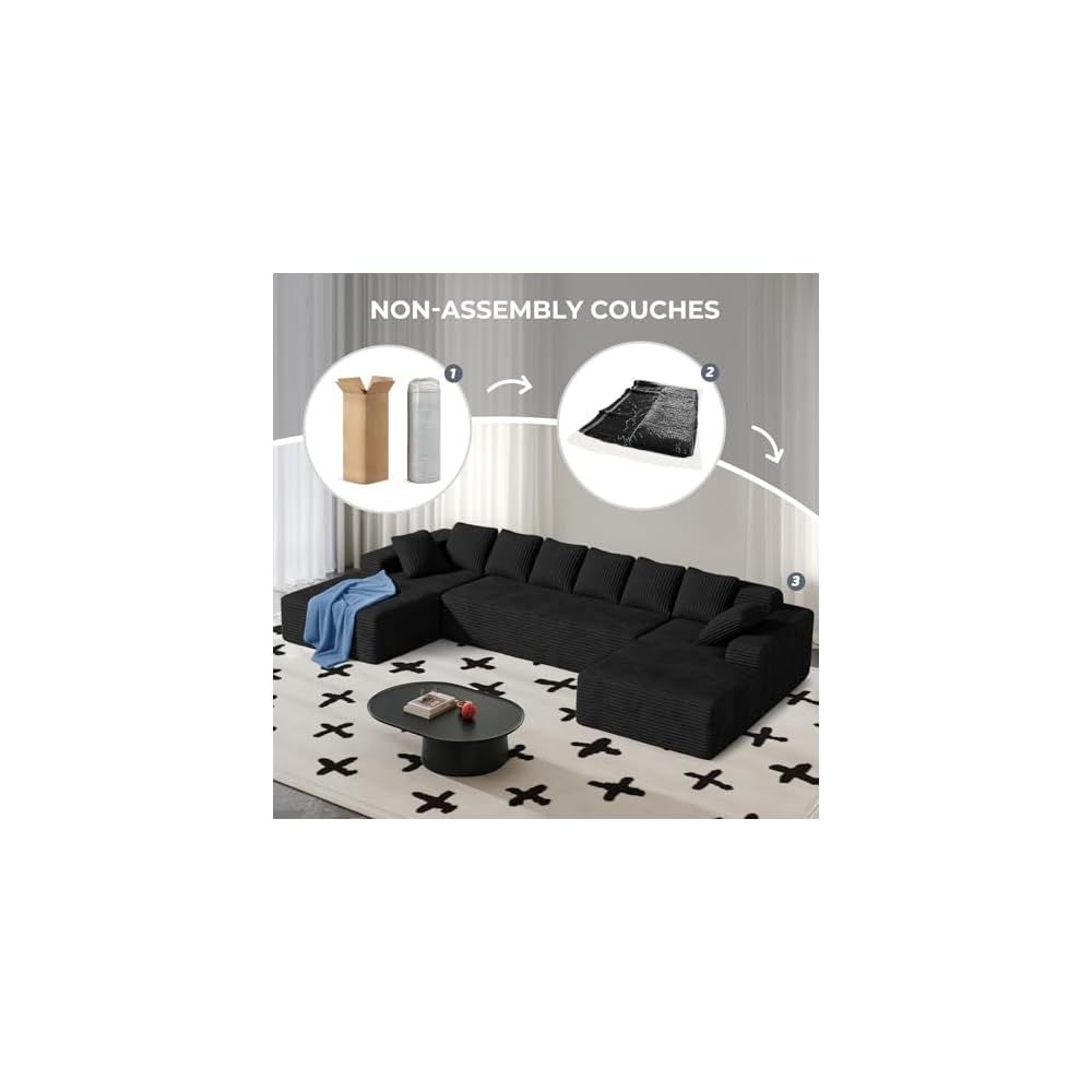 131'' Large Sectional Couches with Chaise, U Shaped Cloud Sofa 1pcs