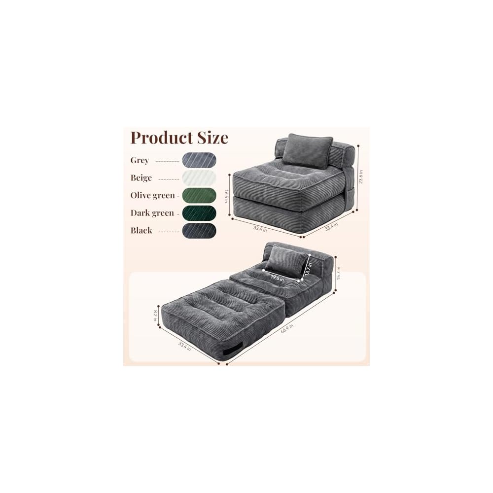 Folding Sofa Bed, Convertible Sleeper Chair with Pillow