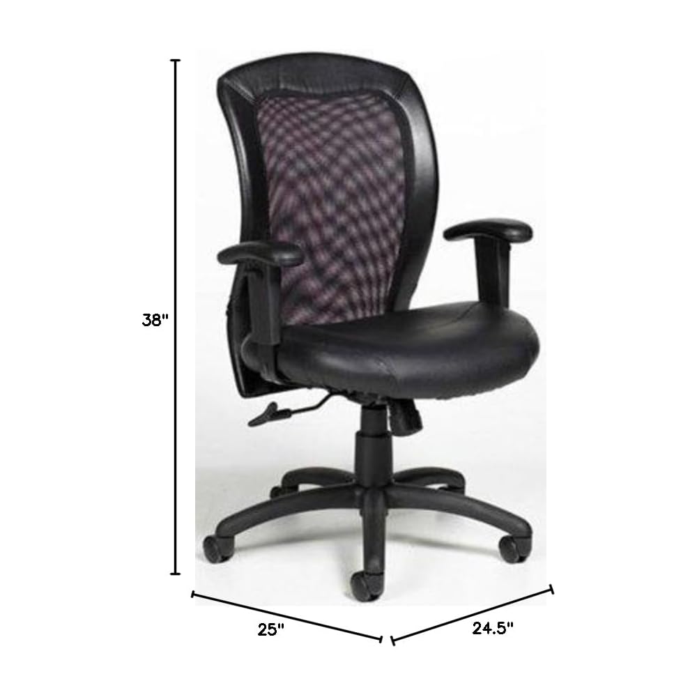 Offices To Go Mesh Office Chair Overall Dimensions: 24.5" W X 25" D X 38" H Seat Size: 21" W X 18-19.5" D Back Size: 18" W X 19.5" H - Black Leather