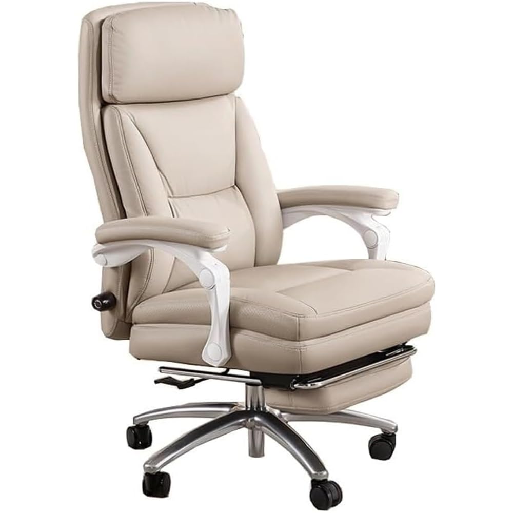 Genuine Leather Office Chair with Reclining Function Lumbar Support Adjustable Height Ergonomic Desk Chair Modern Executive Swivel Chair for Home Comfort