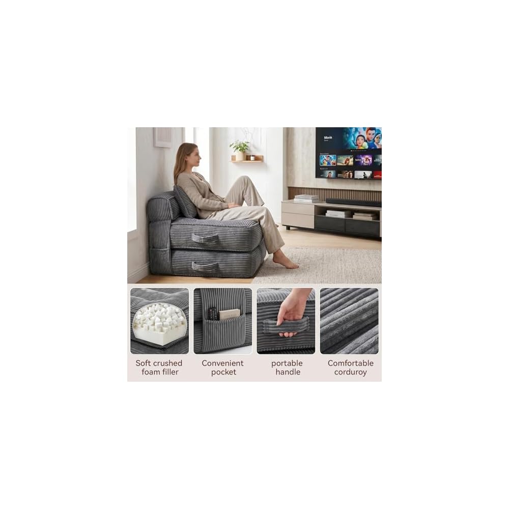 Folding Sofa Bed, Convertible Sleeper Chair with Pillow