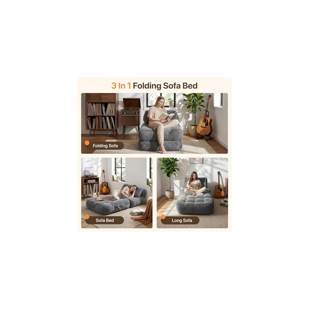 Boneless Chair Folding Sofa Bed, Sleeper Chair, Dark Grey, Single