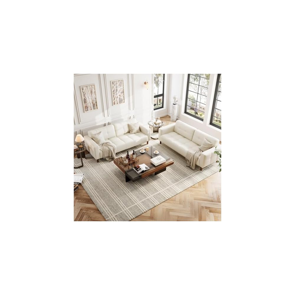 Takywep 3-Seater Sofa Couch, 83" Wide Faux Leather Sofa Couch with Spring Cushion, Modern Sofa with Deep Seats and 2 Removable Back Cushions, for Living Room, Bedroom, Apartment, Office
