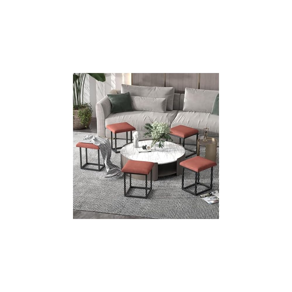 5 in 1 Cube Seat with Swivel Casters Stackable Sofa Chair Stools Blue 18x18 inch Movable Footstool Rolling Chair for Bedroom
