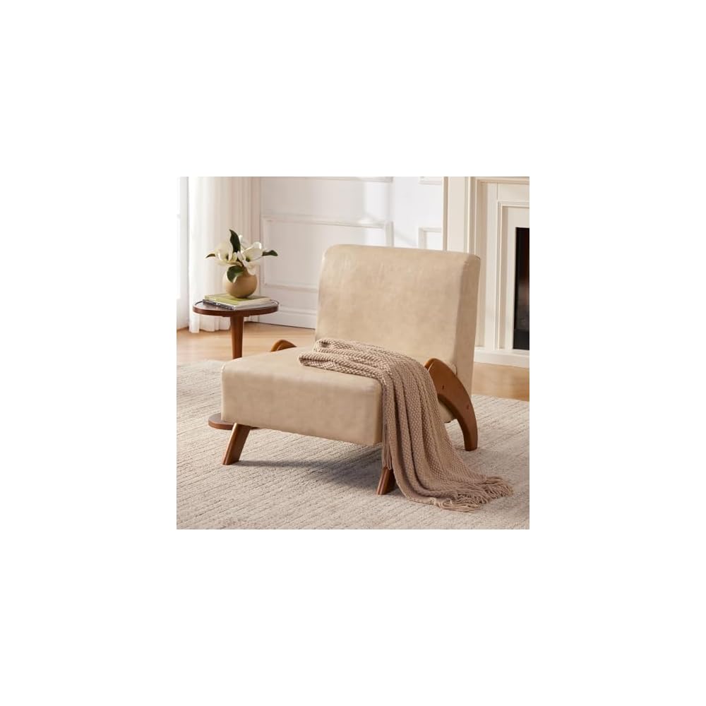 Accent Chair Living Room Side Chair with Wood Legs, Ivory